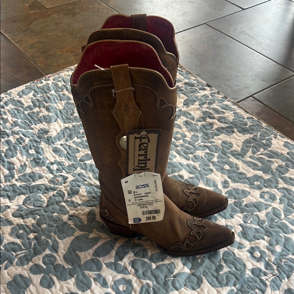 Ferrini Brown Leather Heeled Boots - Picture 2 of 3